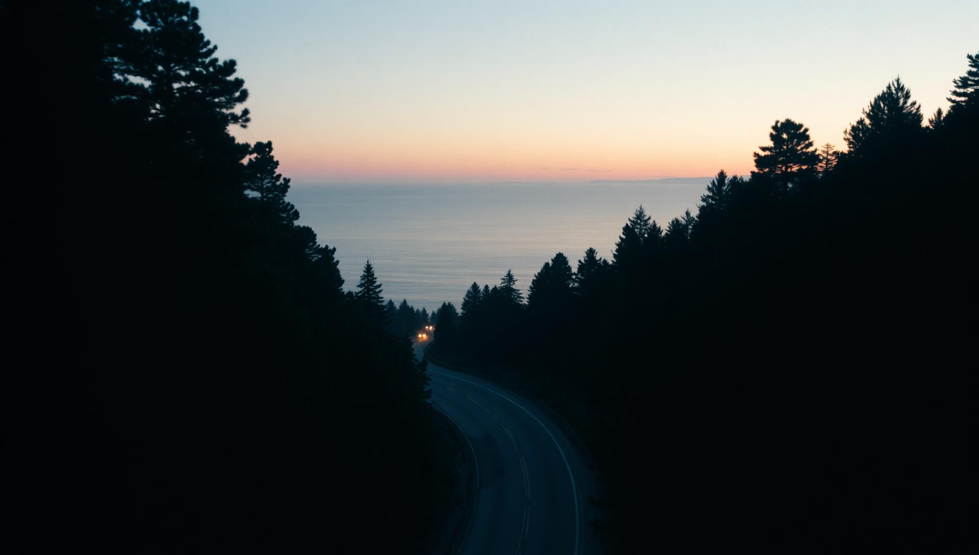A coastal road at dusk